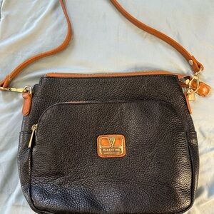 Valentina Crossbody Bag Black and Tan Pebbled Leather